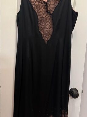 Black Slip Dress with Lace V-Neck